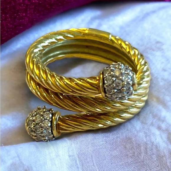 Authentic Vintage David Yurman 18k Yellow Gold Cable Diamond Ball Bypass Ring 6 - Picture 3 of 16
